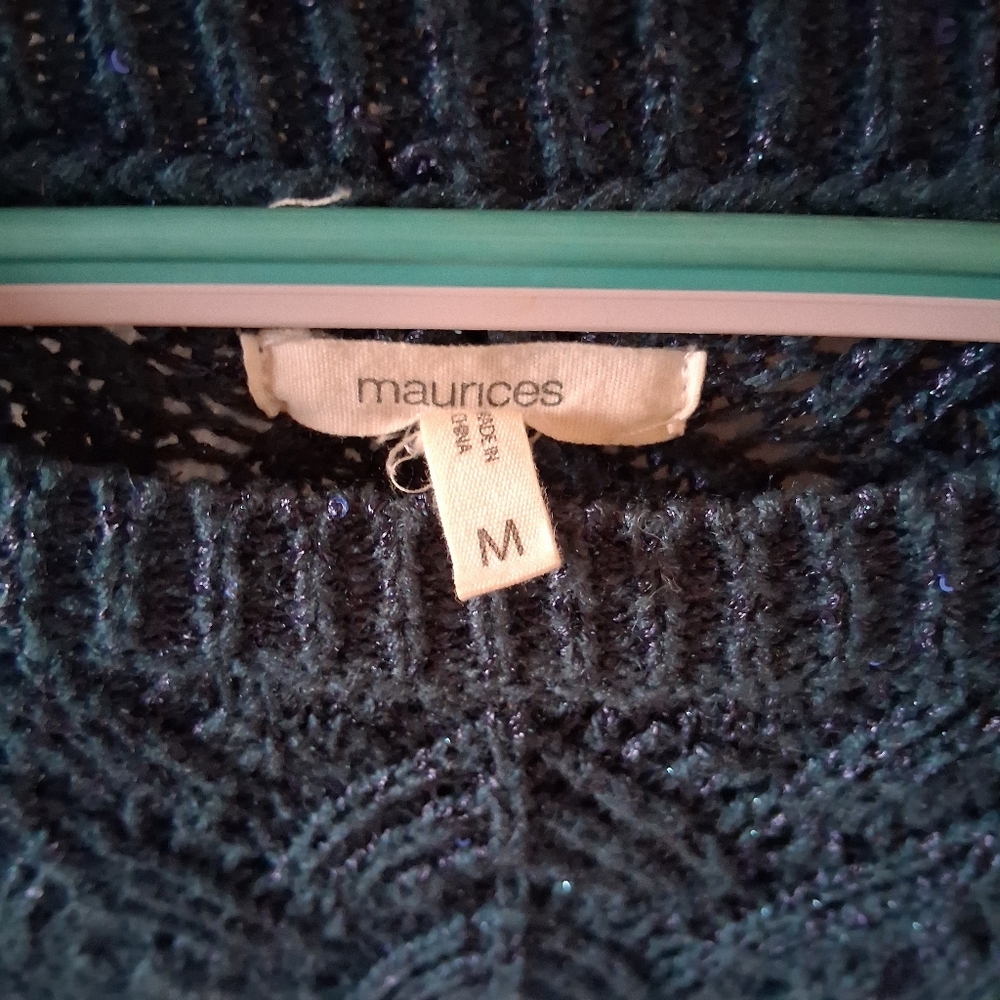 Maurices Teal Knit Sweater With Sequins Size Medium Oversize Large Fit - Picture 7 of 9